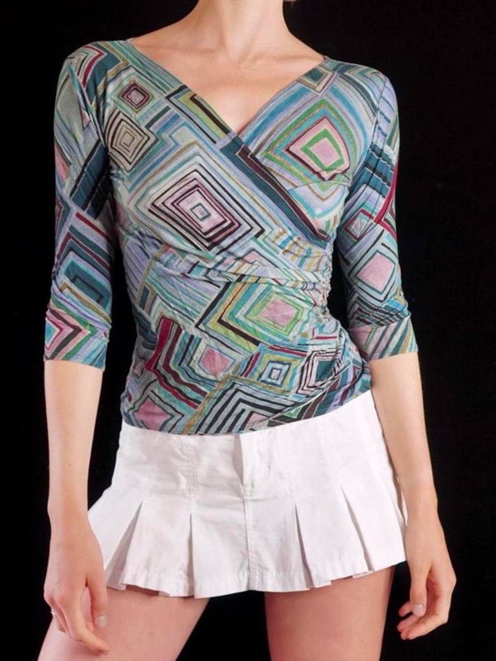 Salaam Abstract Geo-Print Wrap Front Top